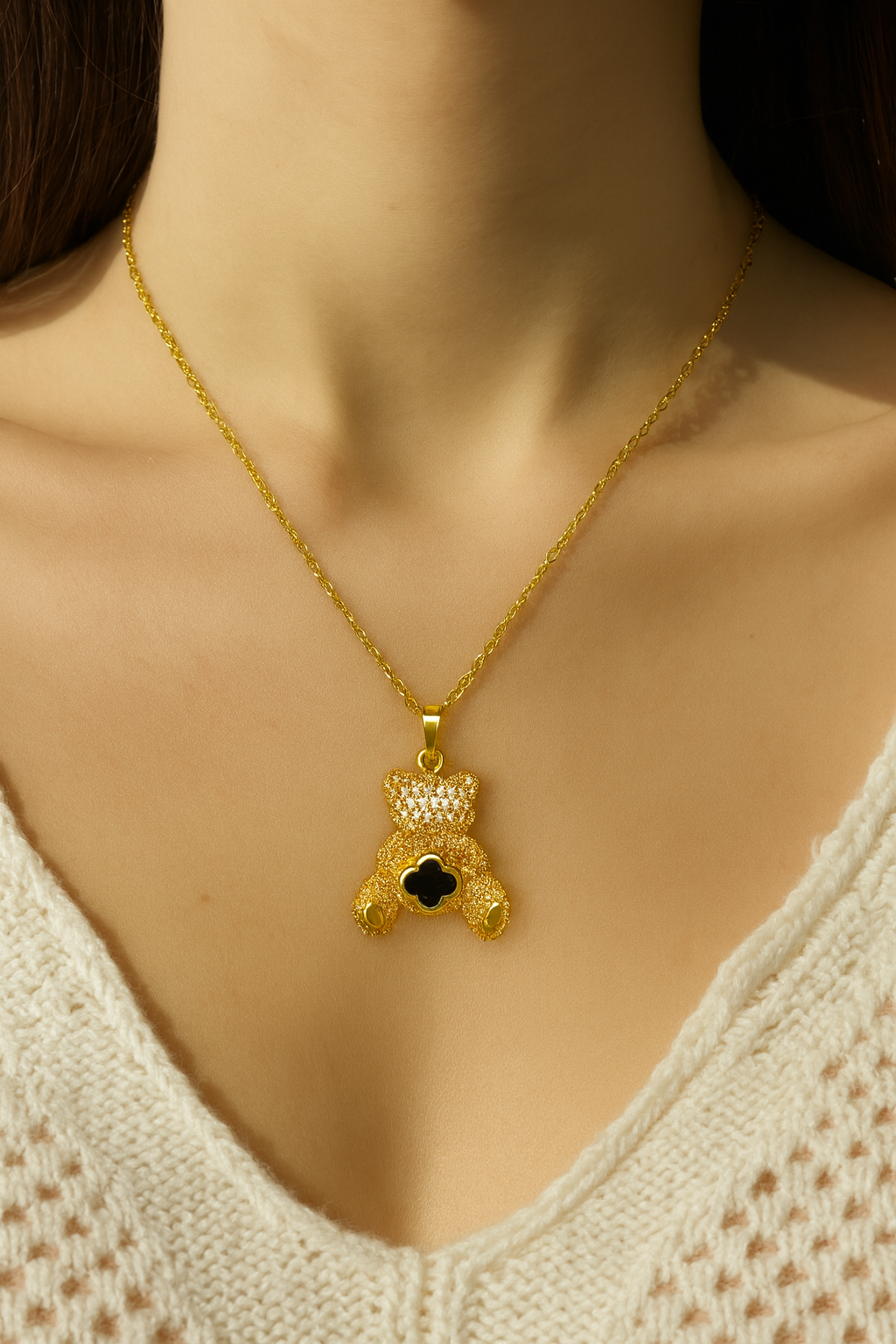 Gold Teddy Bear Pendant Necklace