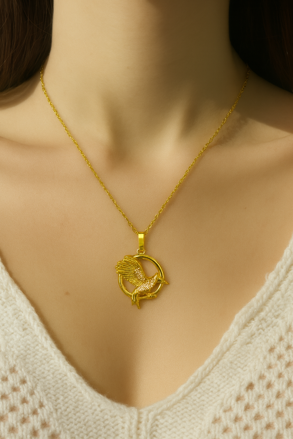 Golden Mockingjay Pendant Necklace
