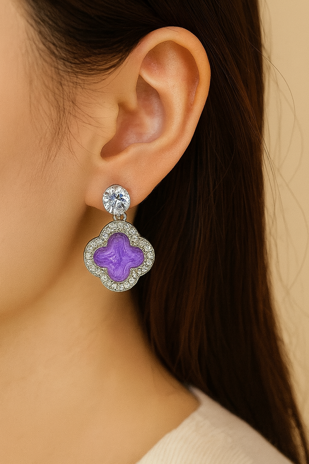 Purple Clover Drop Earrings