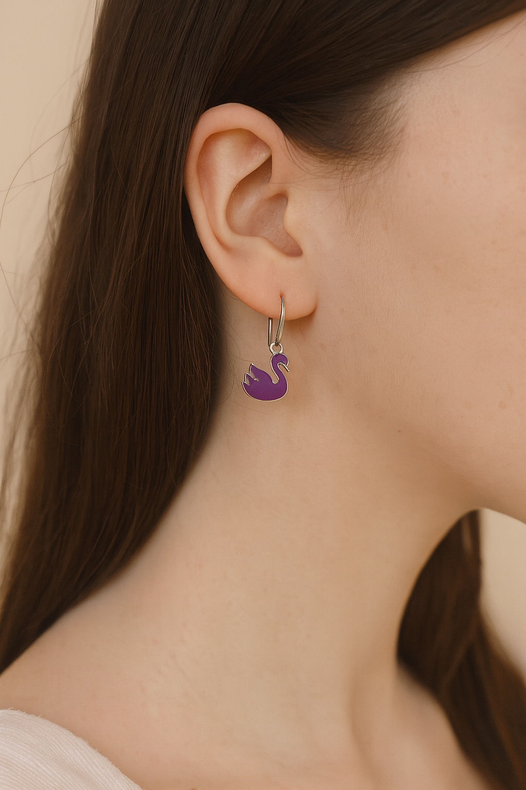 Purple Swan Earring