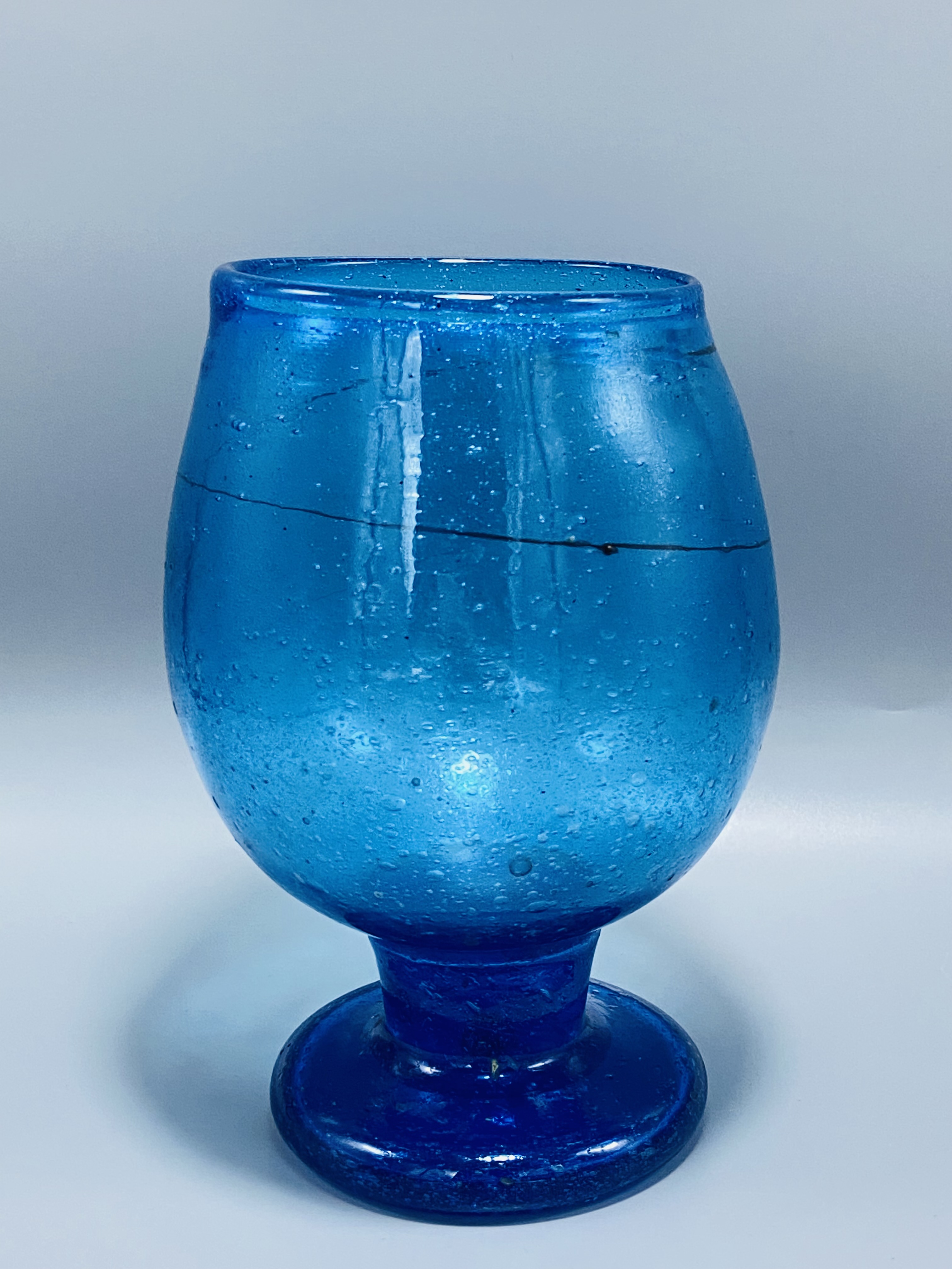 Blue Handblown Glass Goblet