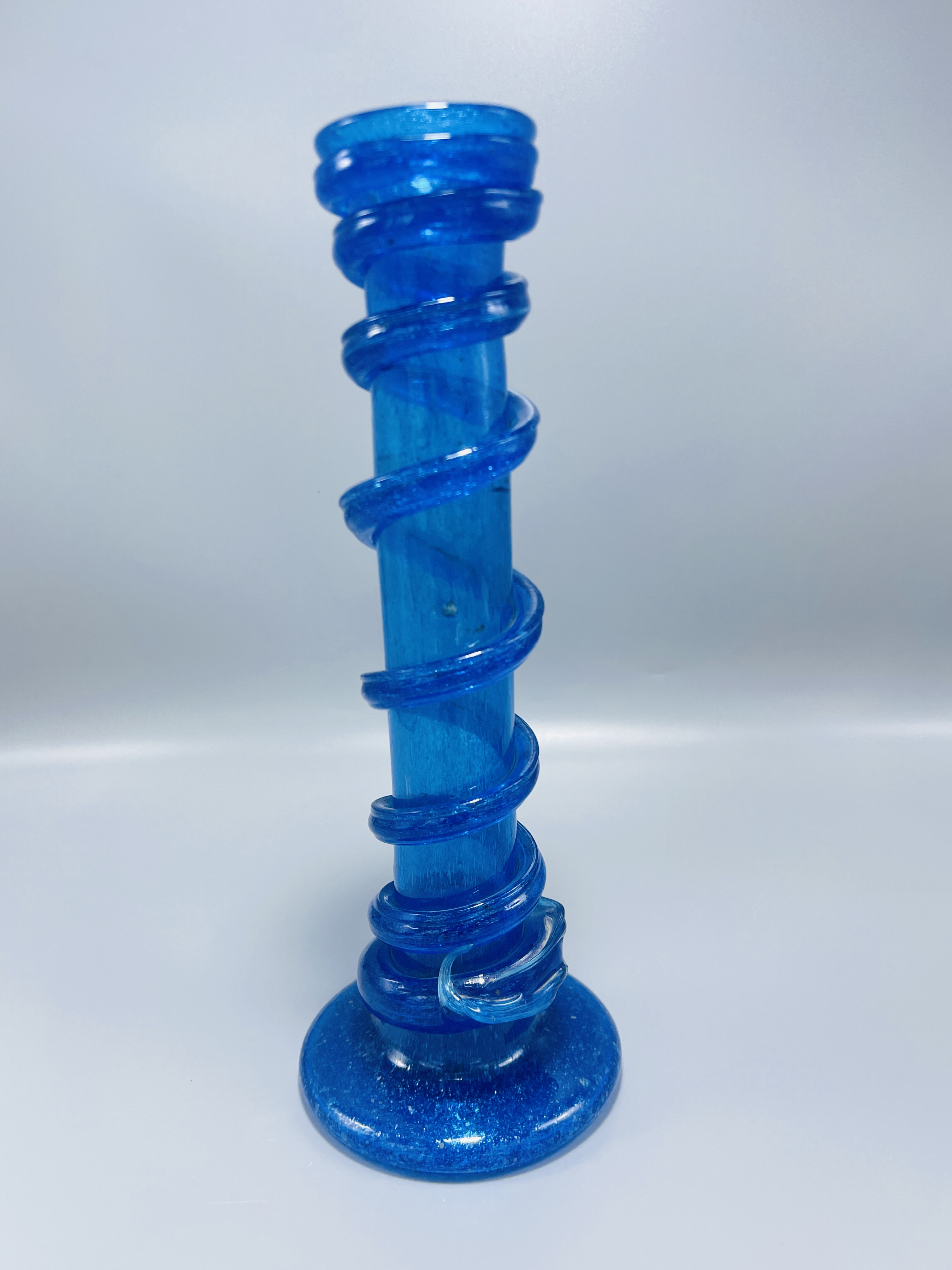 Blue Spiral Glass Vase