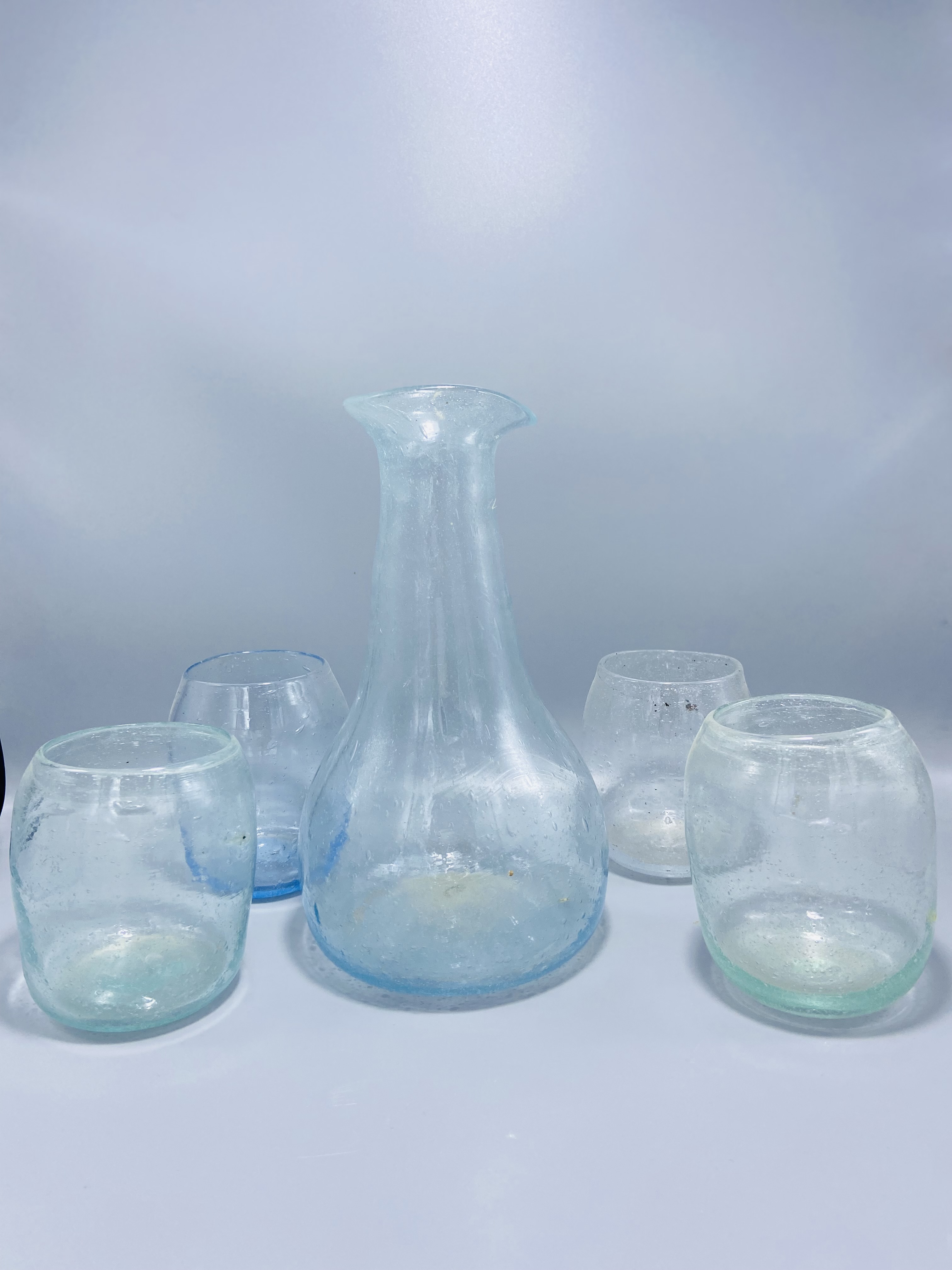Handmade Glass Carafe and Tumblers Set with 6 glass