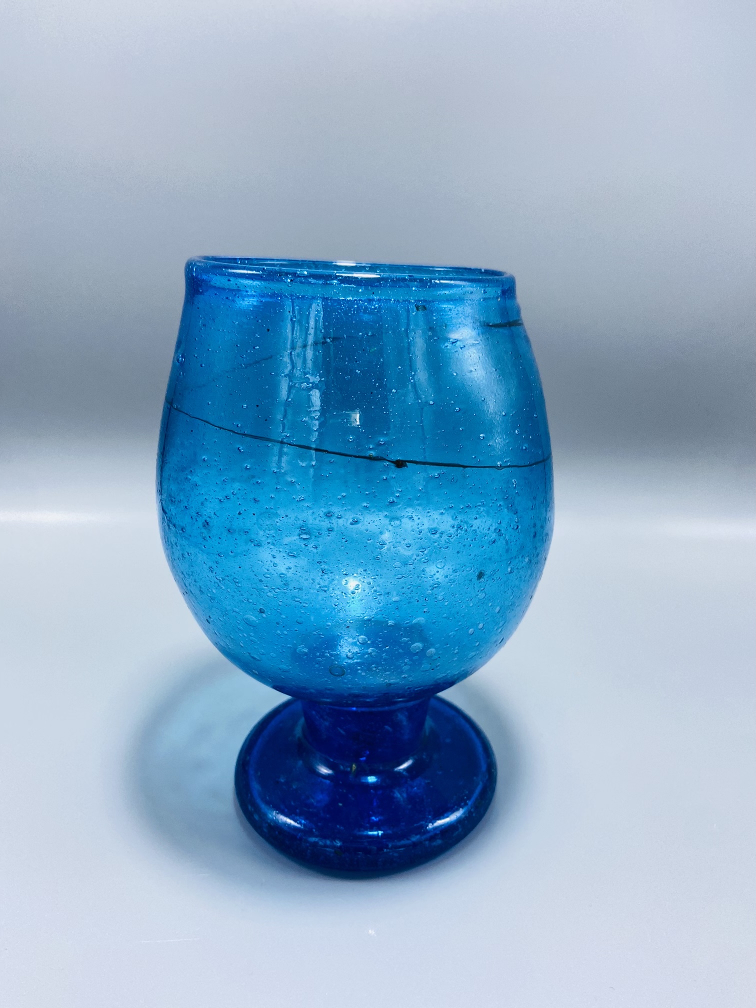 Blue Handblown Glass Goblet