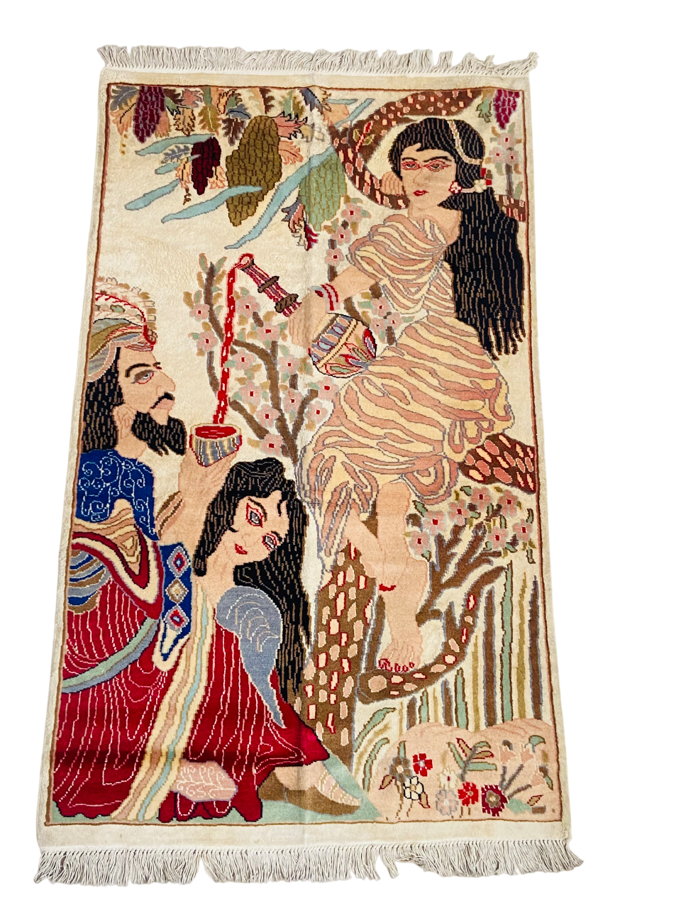 Kashmiri Handmade Tapestry Rug , silk & wool mix