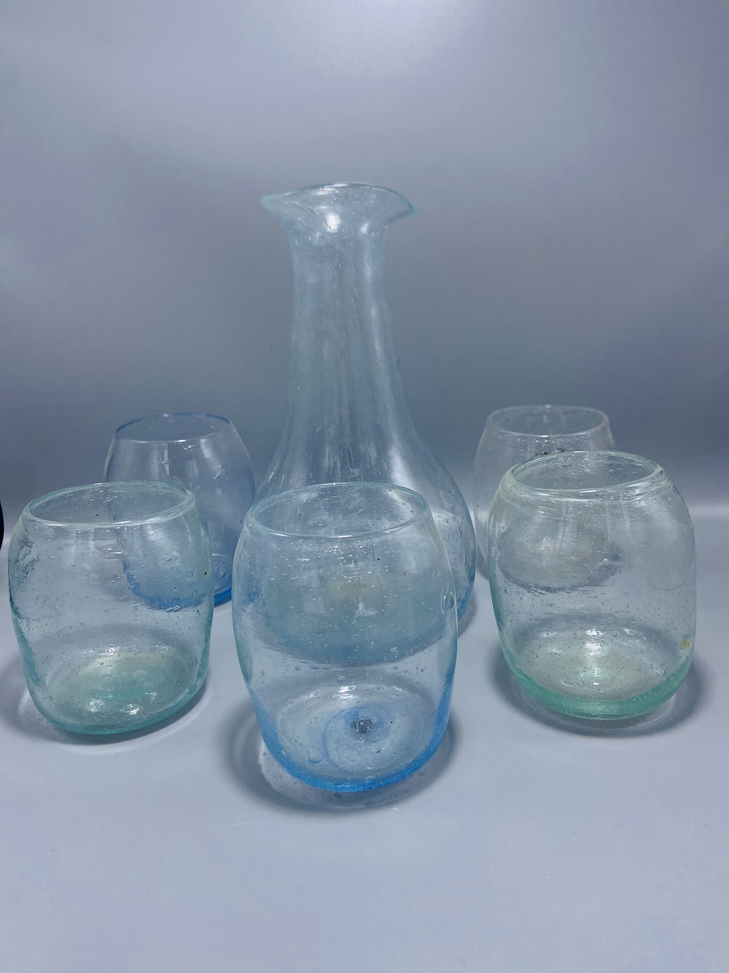 Handmade Glass Carafe and Tumblers Set with 6 glass