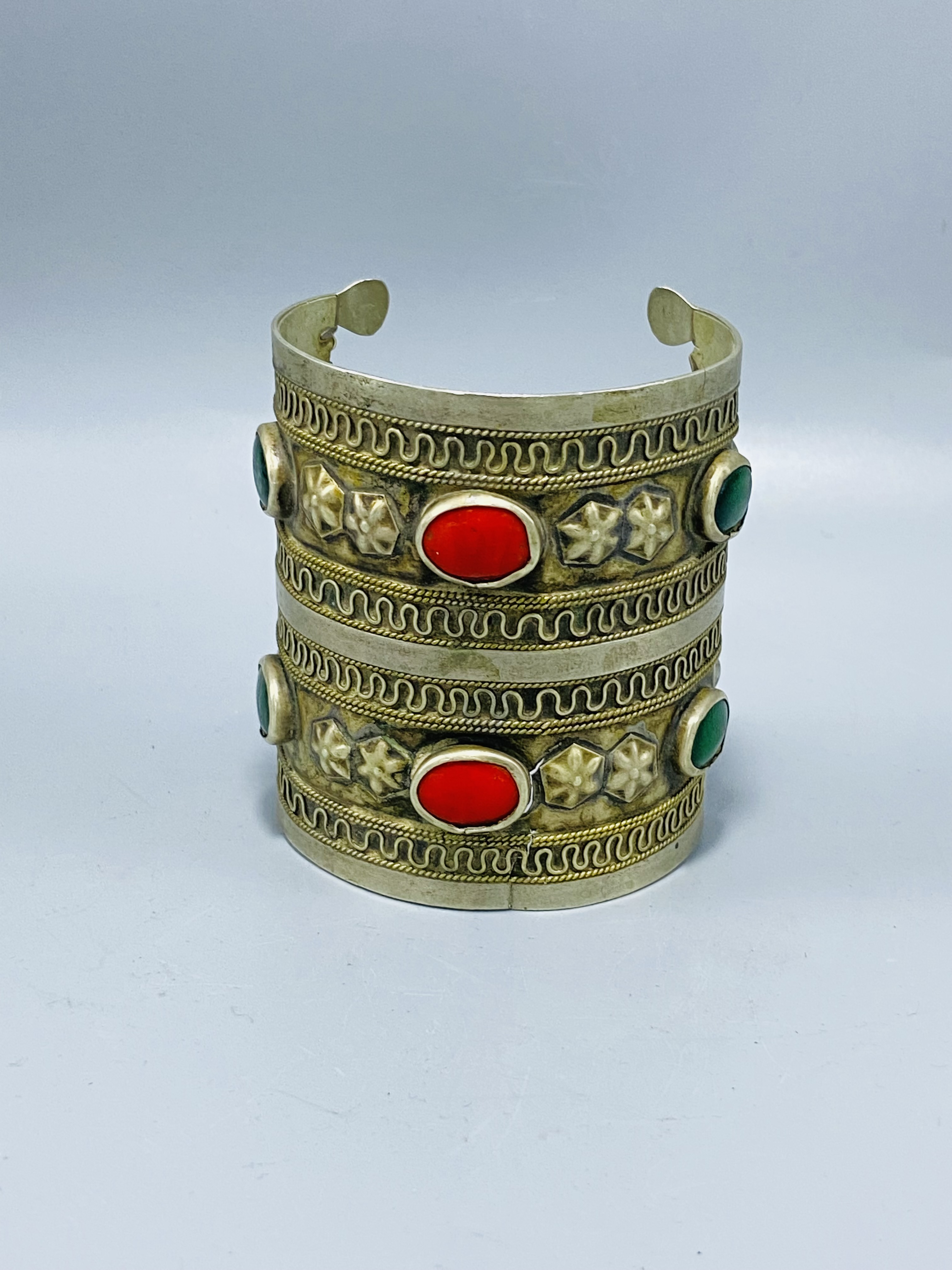 Vintage Brass Gemstone Cuff Bracelet
