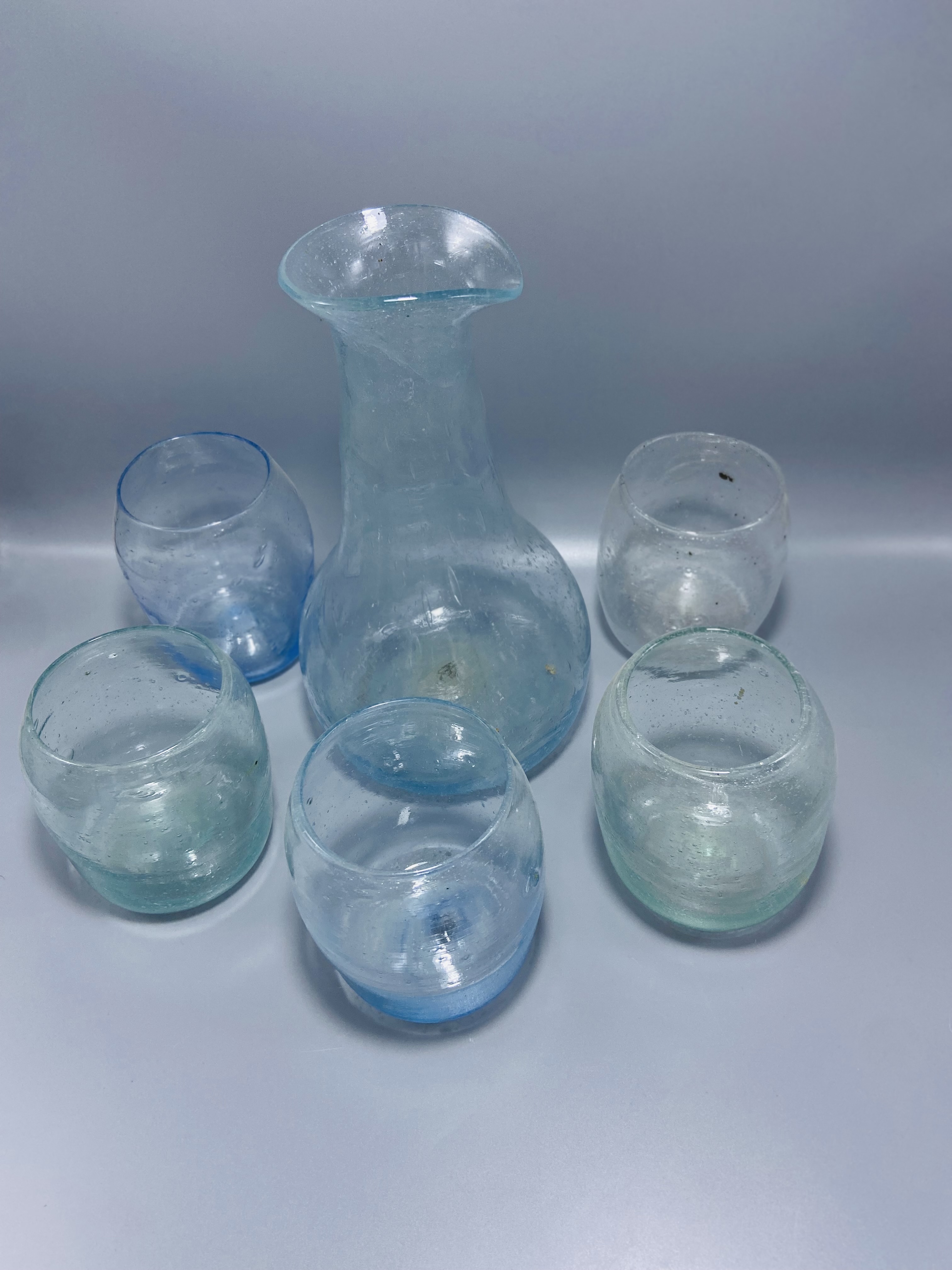 Handmade Glass Carafe and Tumblers Set with 6 glass