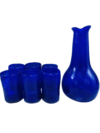 Blue Glass Jug and Tumbler Set