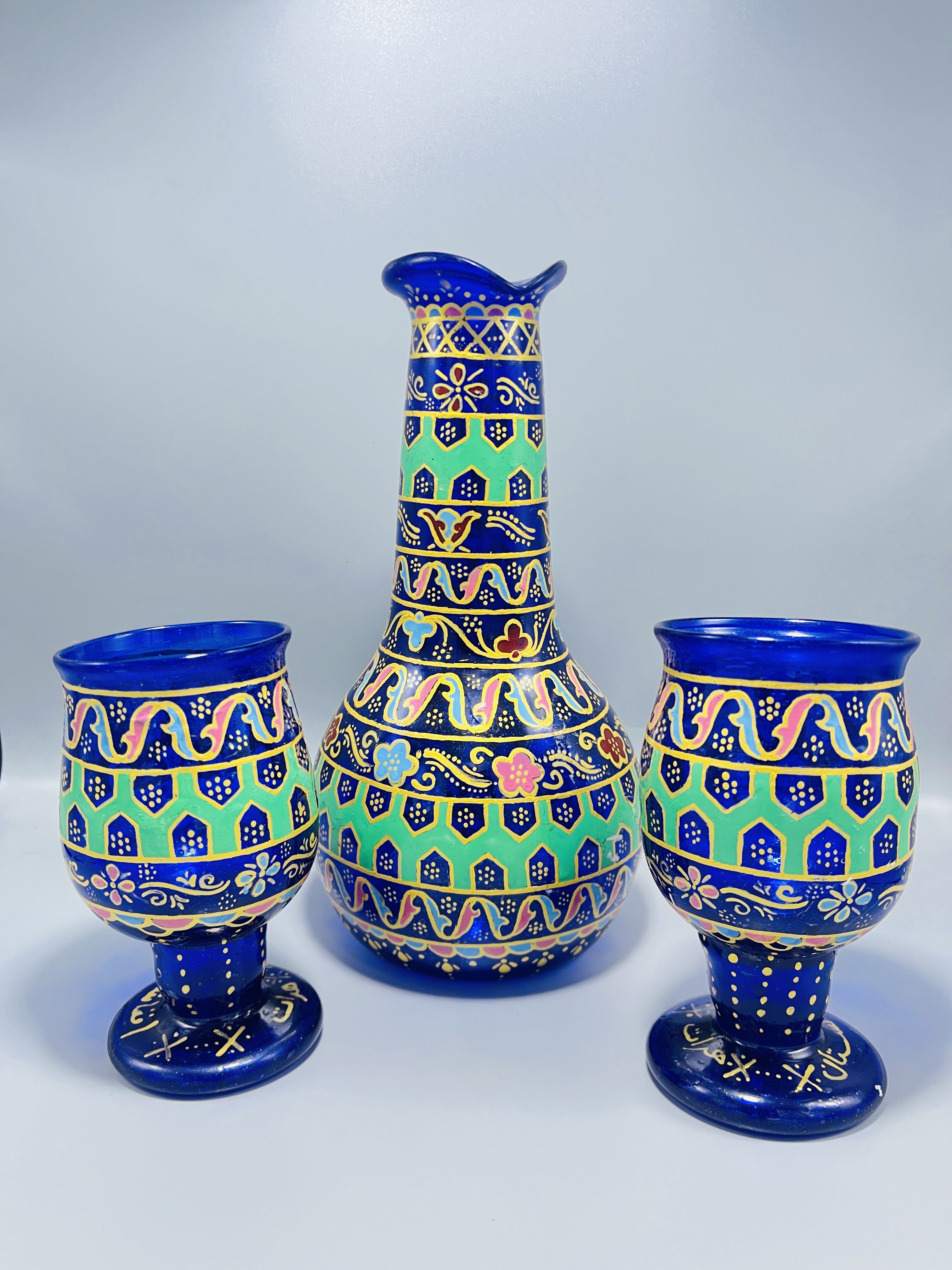 Hand-painted Antique glass Pitcher Set with 6 glass