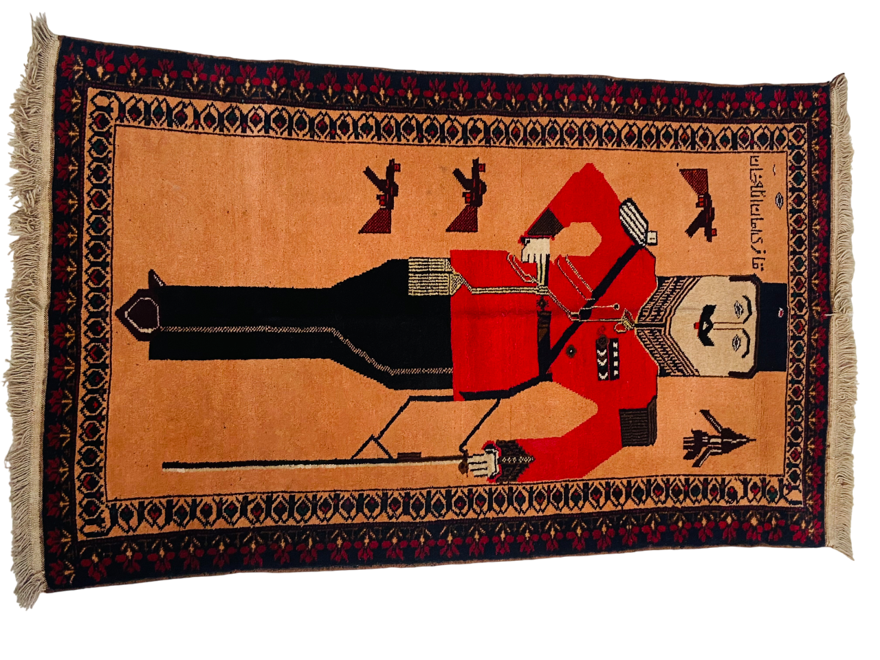Handwoven Afghan Rug with Soldier Motif made in Herat Afghanistan
