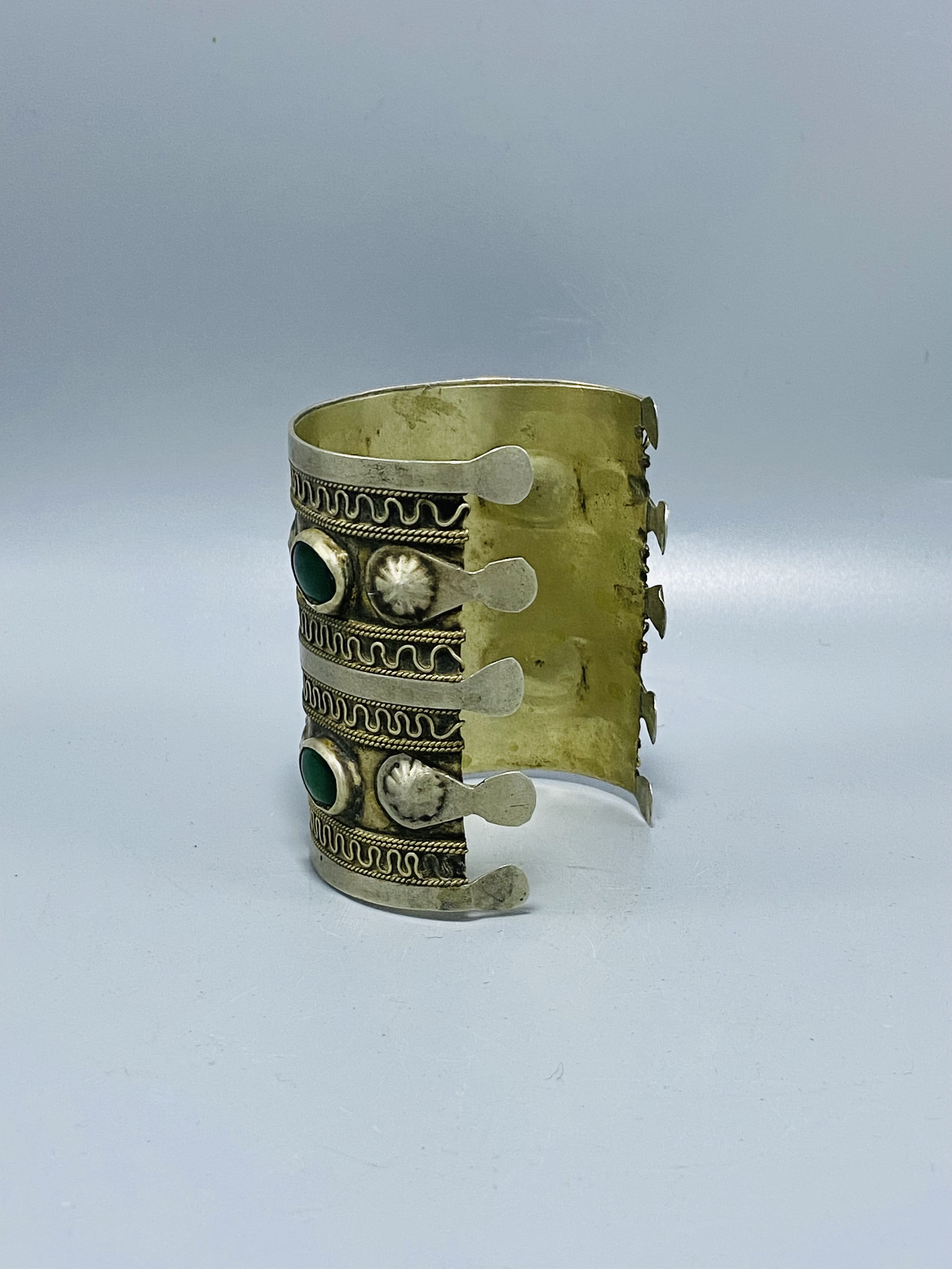 Vintage Brass Gemstone Cuff Bracelet