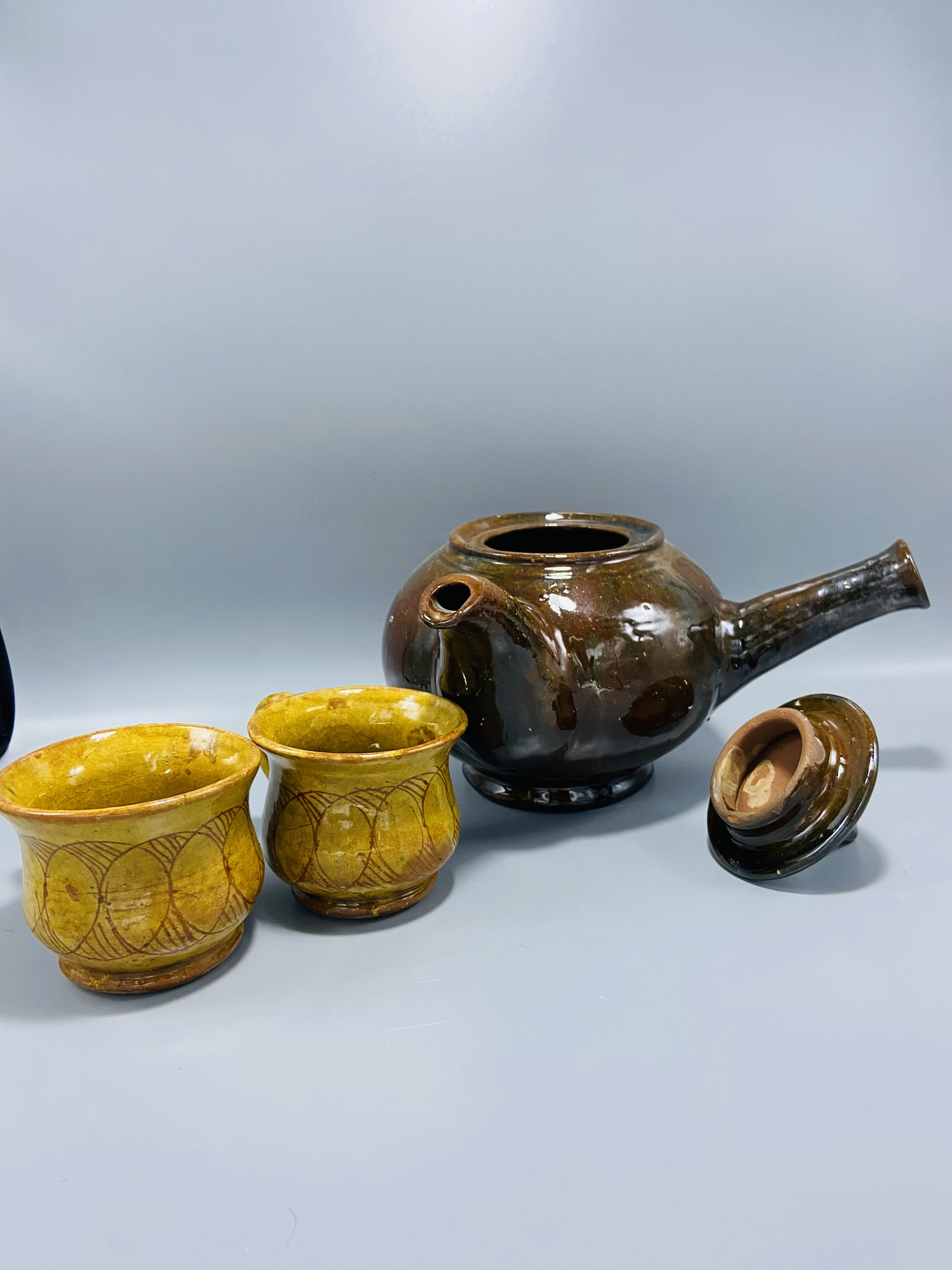 Handcrafted Ceramic Teapot with two glass 