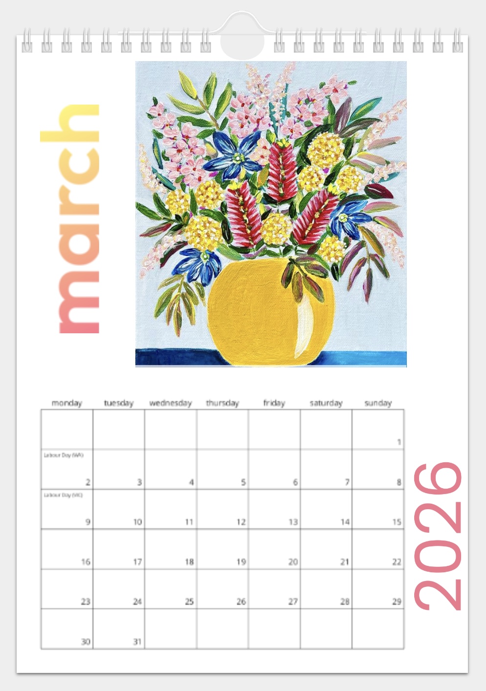 2026 Floral Wall Calendar