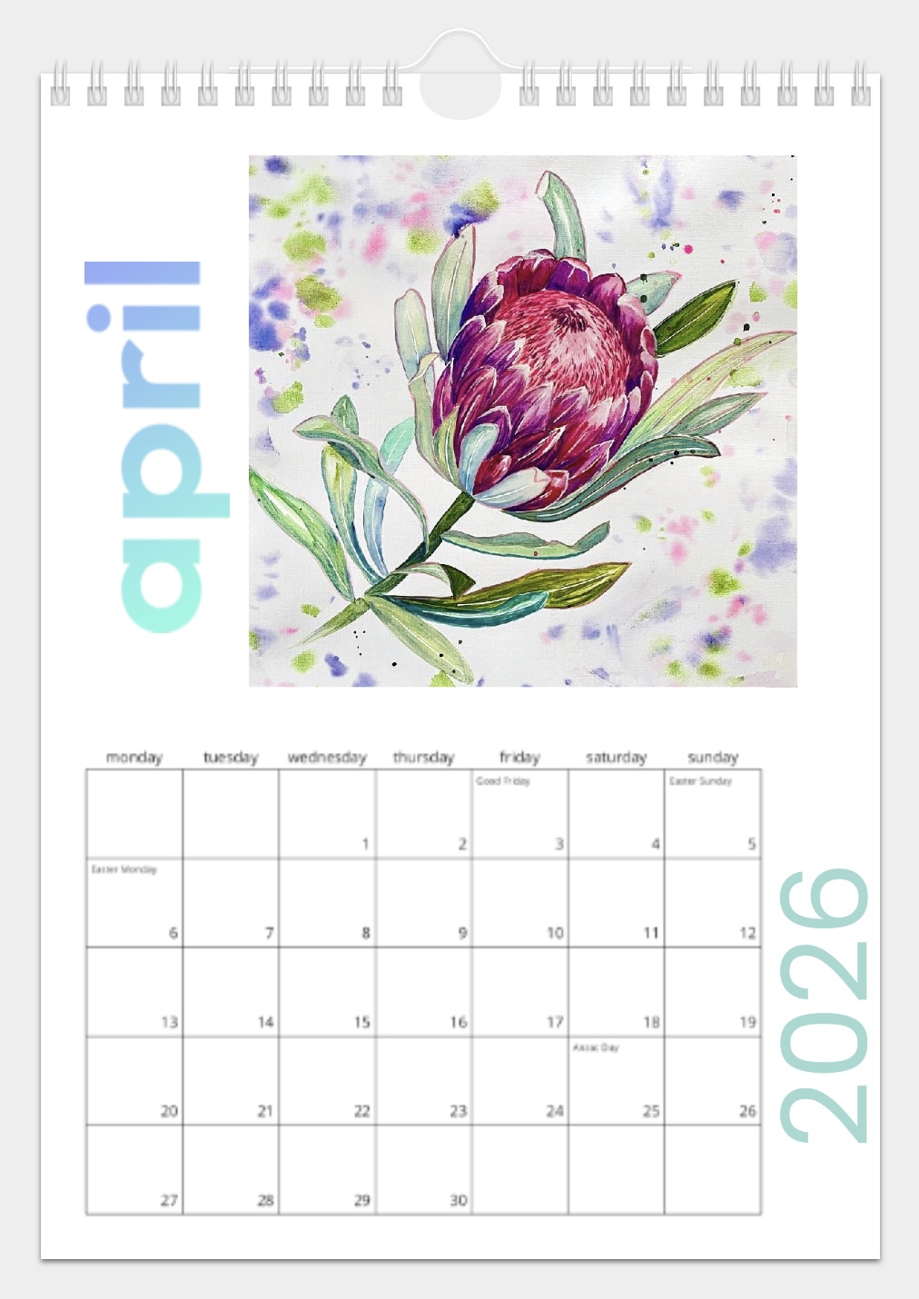 2026 Floral Wall Calendar