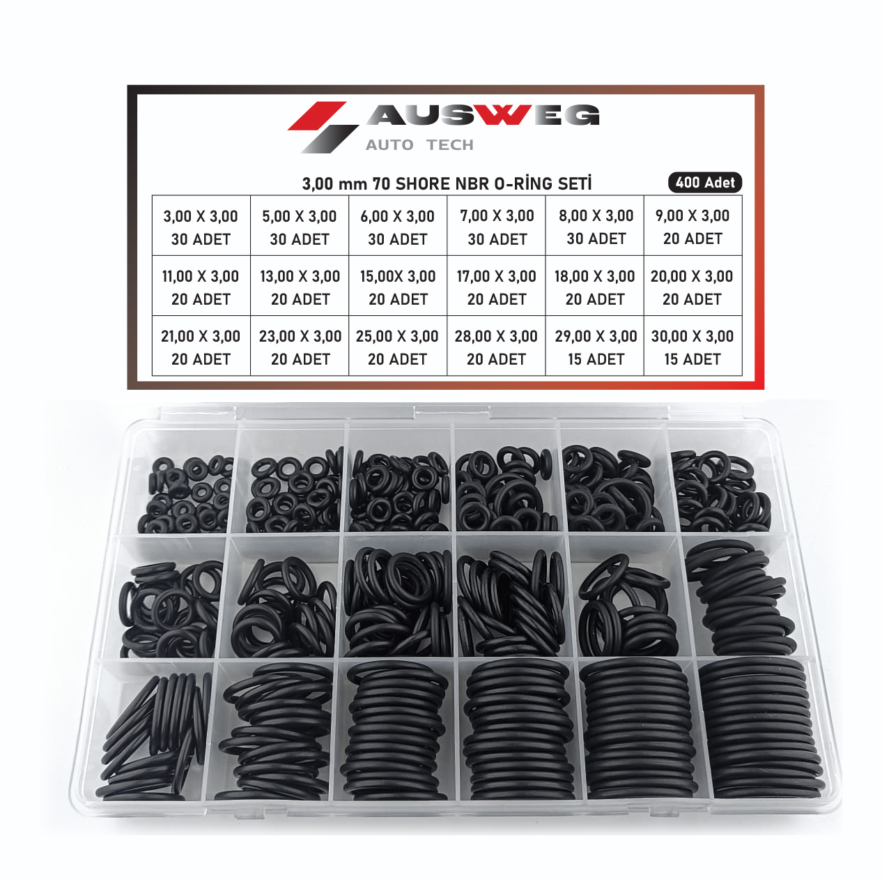 AUSWEG 3,00 mm 70 Shore NBR O-Ring Seti - 400 Adet