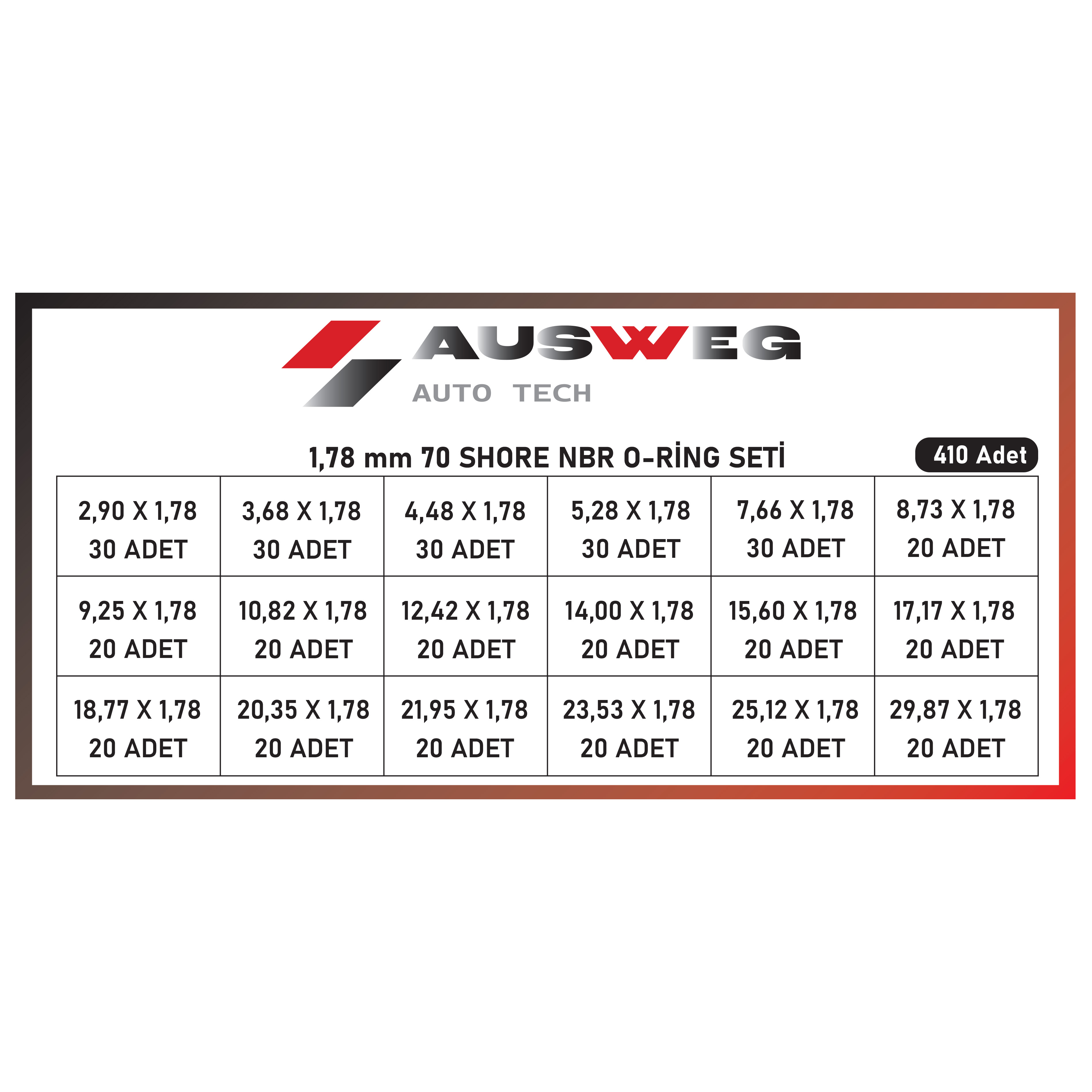 1,78 mm 70 Shore NBR O-Ring Seti – 410 Adet
