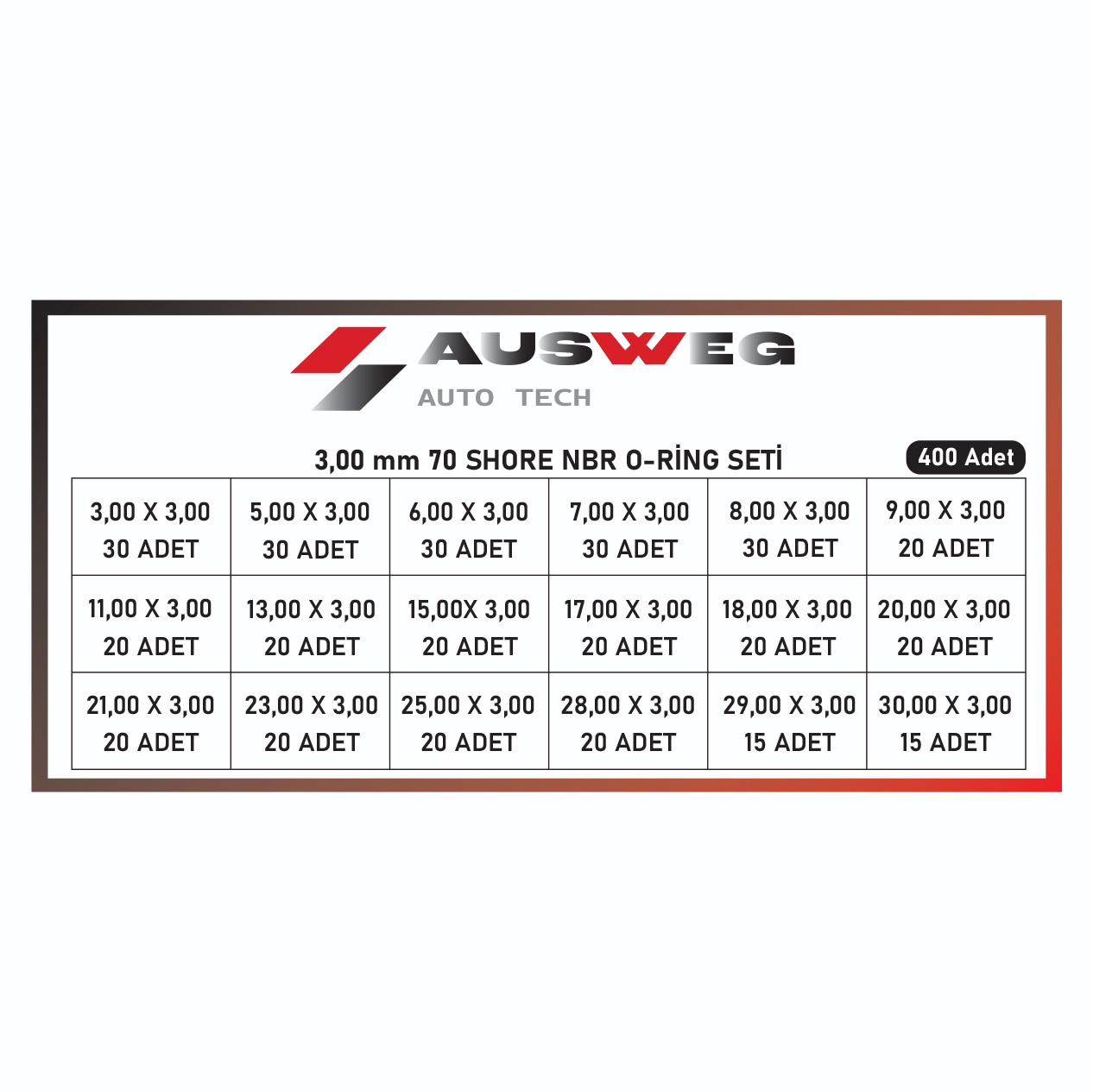 AUSWEG 3,00 mm 70 Shore NBR O-Ring Seti - 400 Adet