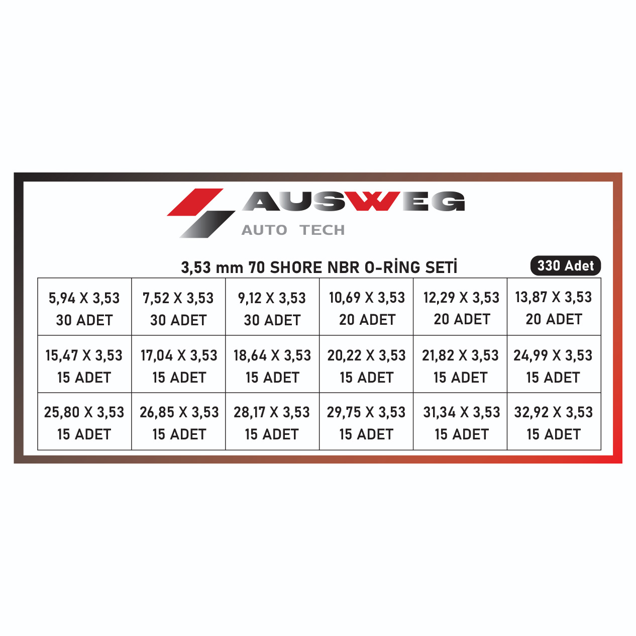AUSWEG 3,53 mm 70 Shore NBR O-Ring Seti - 330 Adet