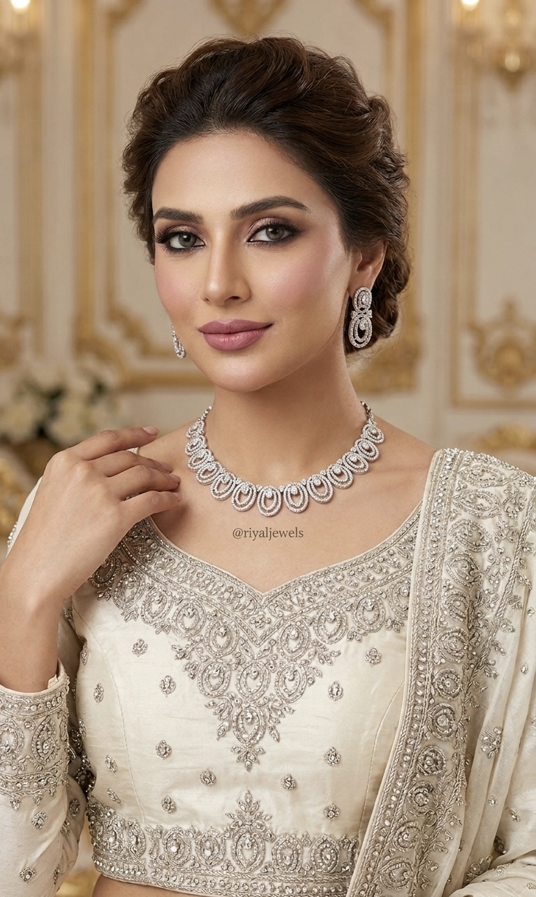 White AD Stones Jewellery Set
