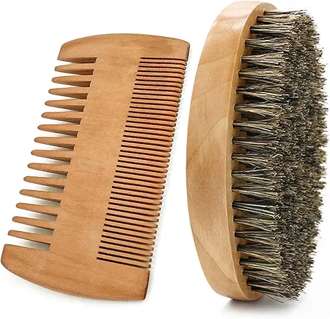 Wooden Beard Brush and Comb Set