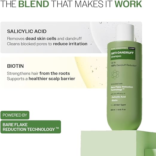 Bare Anatomy Expert Anti-Dandruff Shampoo | Targets Oily Scalp and Sheds Dry Flakes Clears Away Dandruff Flakes Relieves from Excessive Oil | 250 ml