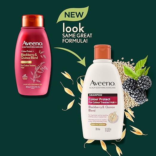 Aveeno Scalp Soothing Haircare Colour Protect Shampoo, Blackberry & Quinoa Blend, for Colour Treated Hair, Soothes Dry, Itchy & Flaky Scalp, Clinically Proven, Sulfate Free, 300ml Visit the Aveeno Store