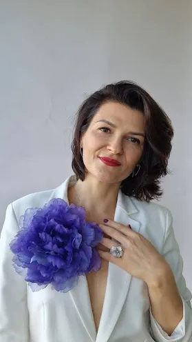 Purple Organza Flower Brooch