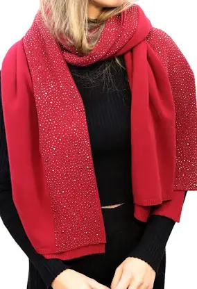 Red Rhinestone Embellished Scarf
