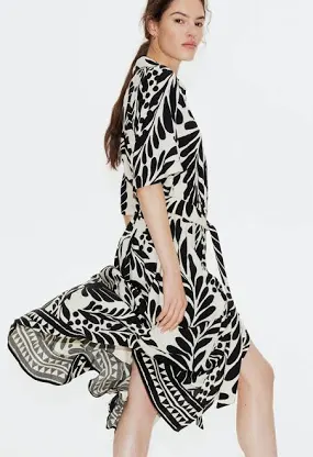 Black and White Printed Midi Dress