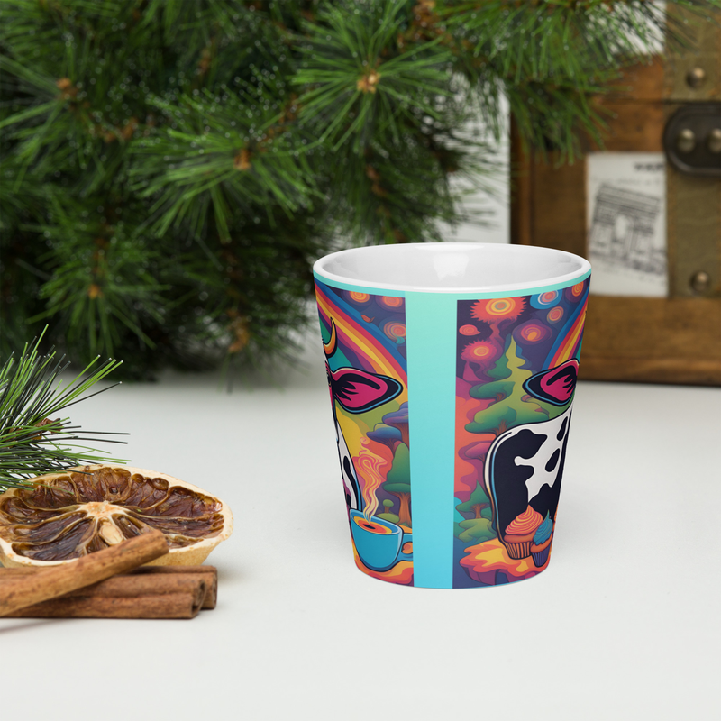cute hippie cow latte mug with vibrant colors