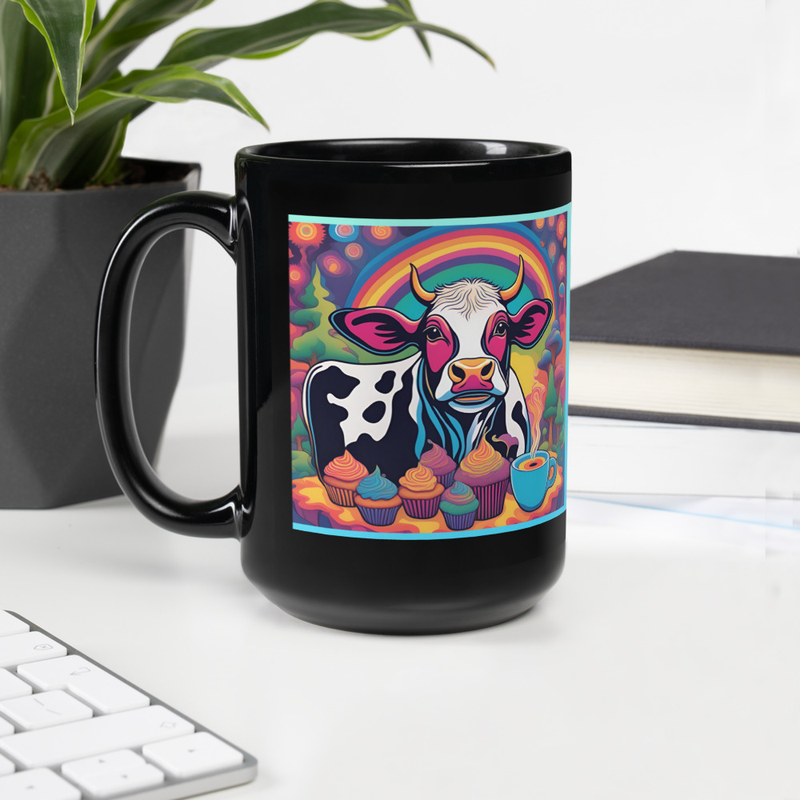 Cow Lover trippy vibrant cow Black Glossy Mug Farm country decor