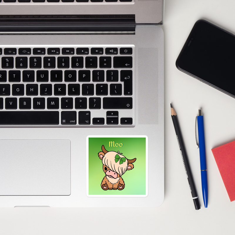 Cute Moo Cow Sticker with green bow