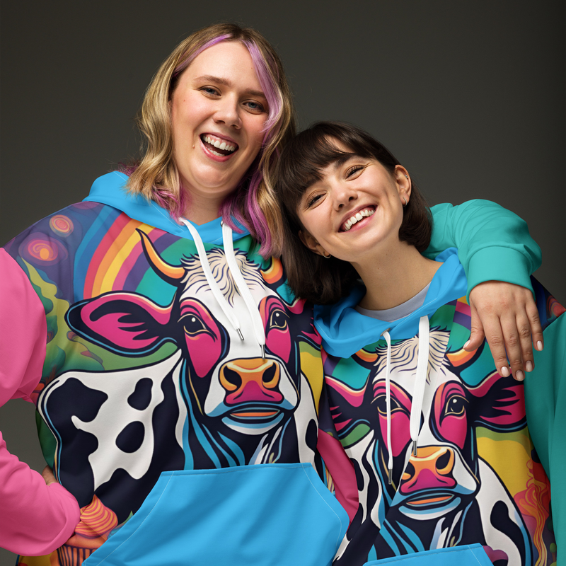 Fun colorful hippie cow Unisex Hoodie