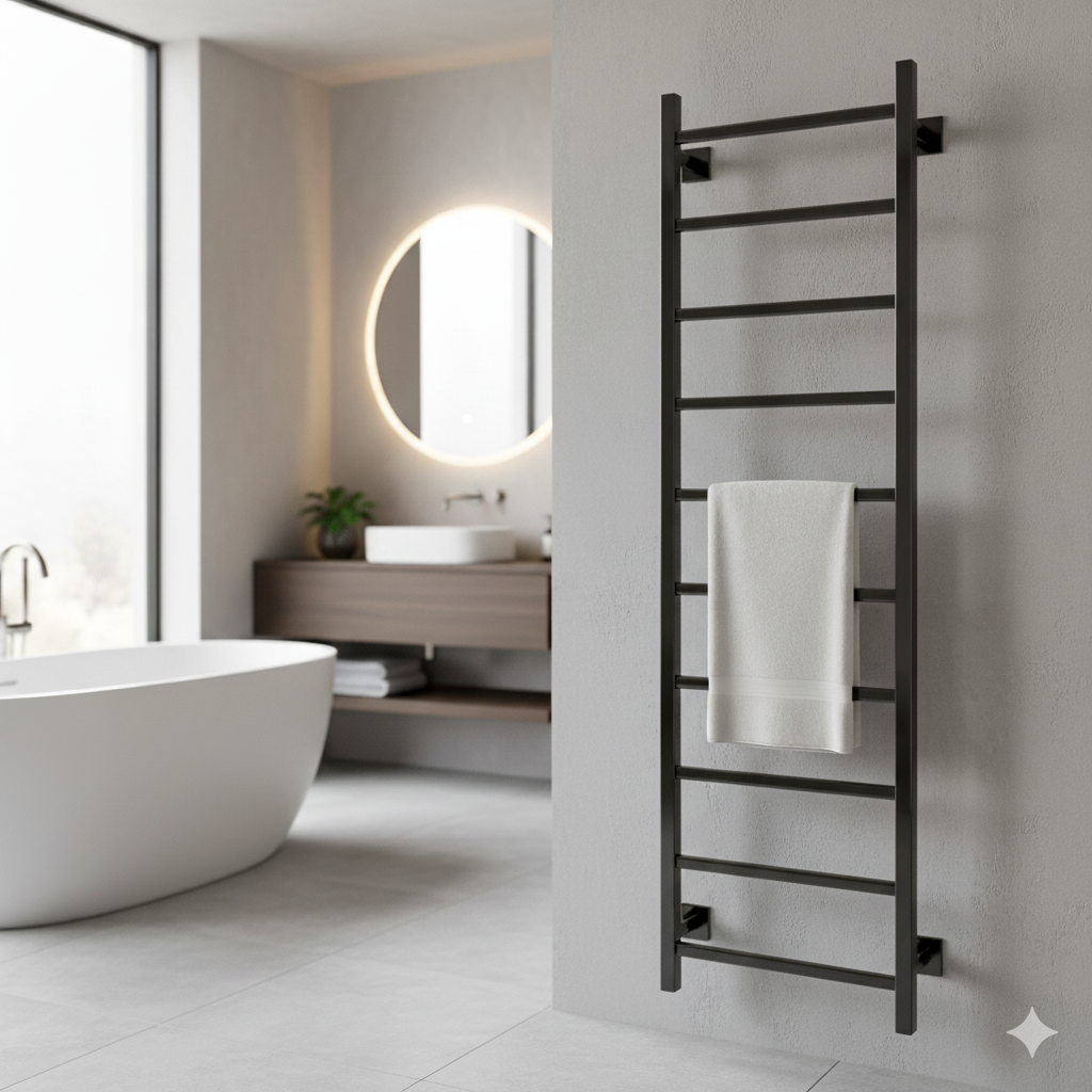 Tushingham Dry Electric Towel Rail -  Brushed Black Chrome