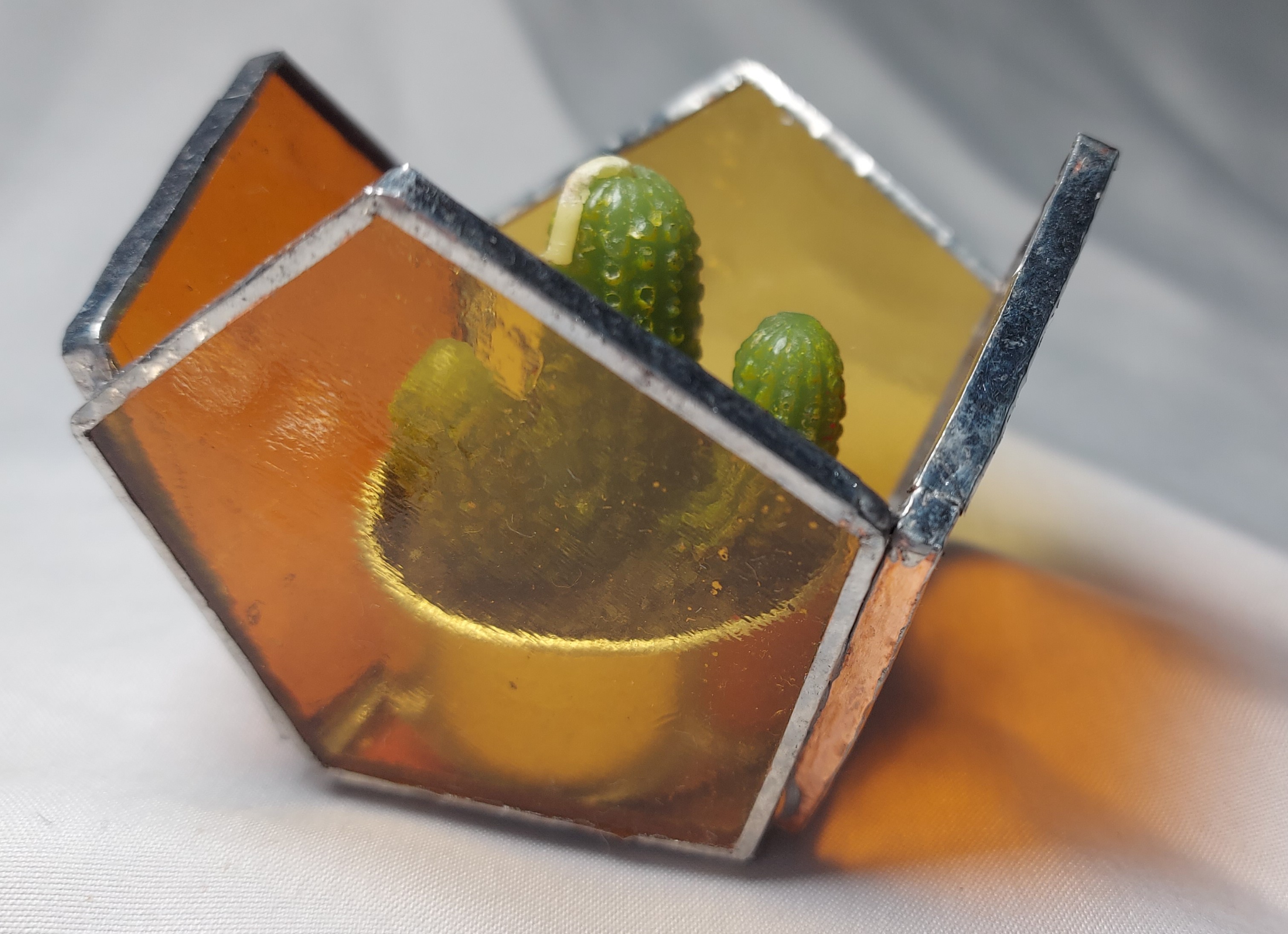 Handcrafted Stained Glass Cactus Candle Holder 