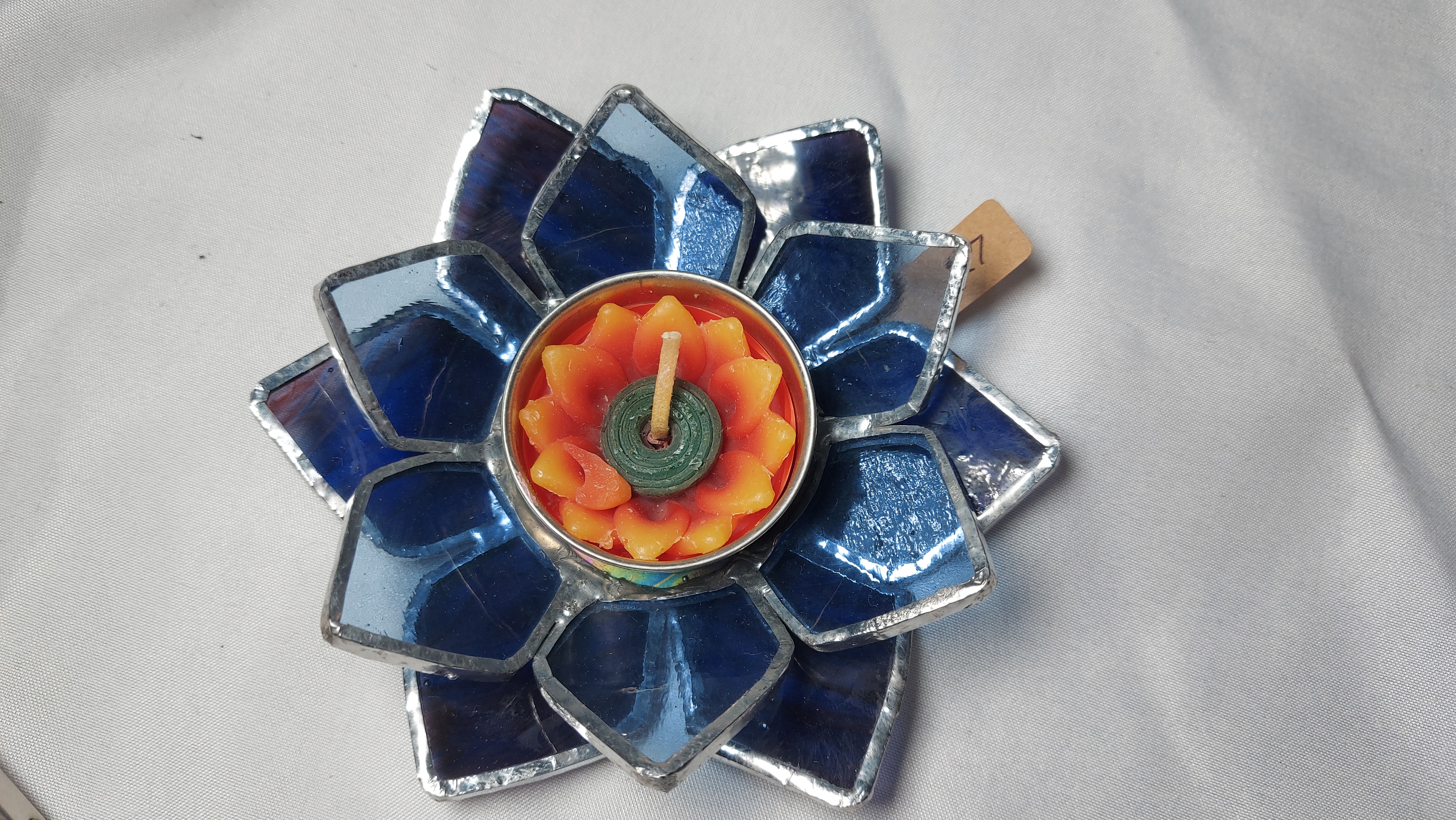 Handcrafted Stained Glass Lotus Flower Tealight Holder
