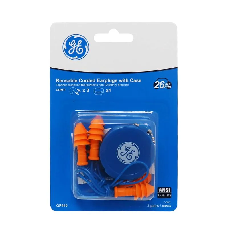 Tapones auditivos reutilizables con cordón y estuche GE