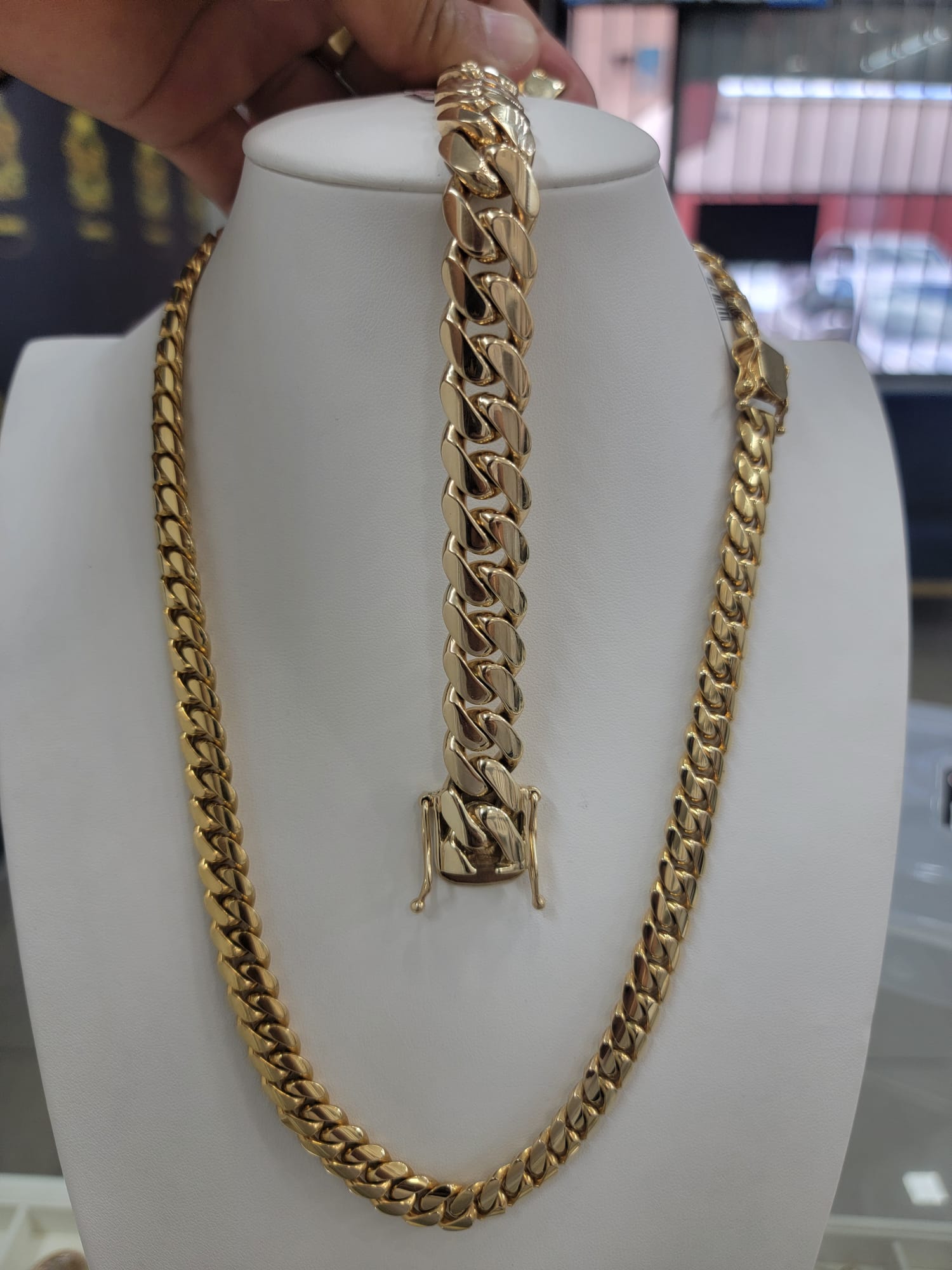 Gold Cuban Link Chain and Bracelet Set