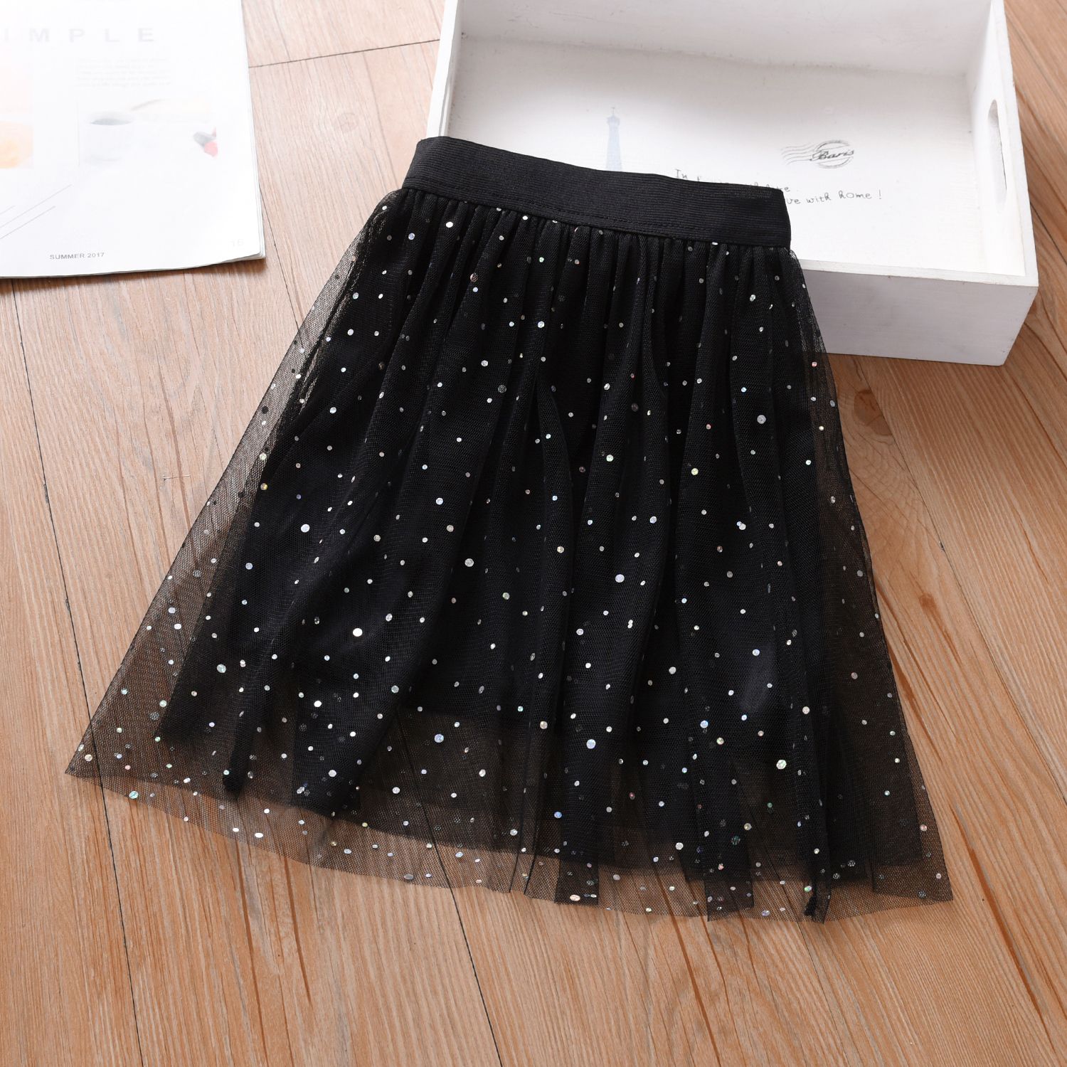 Black Tulle Midi Skirt