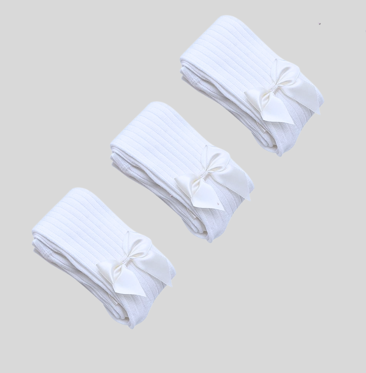 White ribbed tights with bow