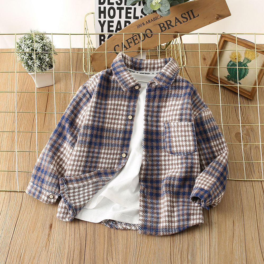 Plaid Button-Up Shirt for Kids Purple and brown