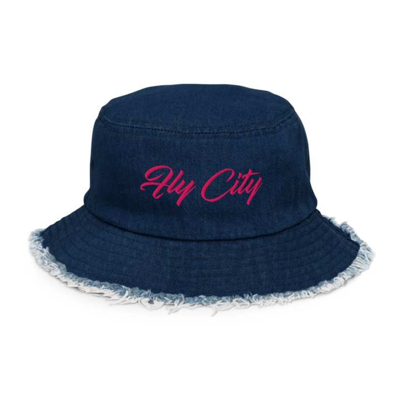 Distressed denim bucket hat