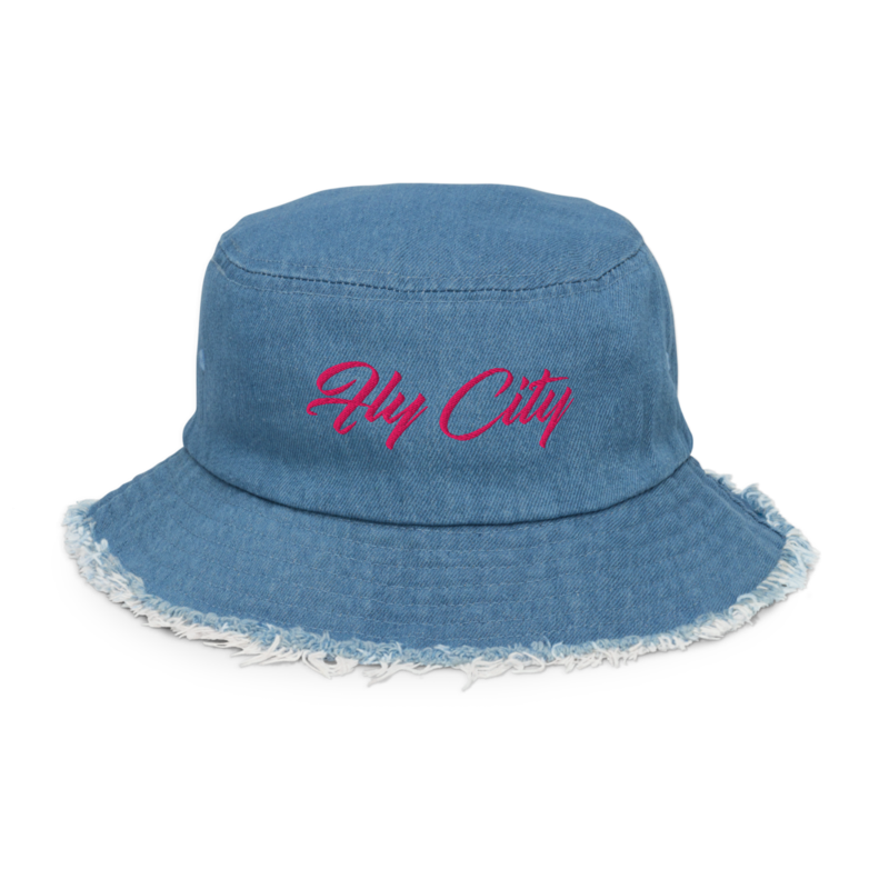 Distressed denim bucket hat