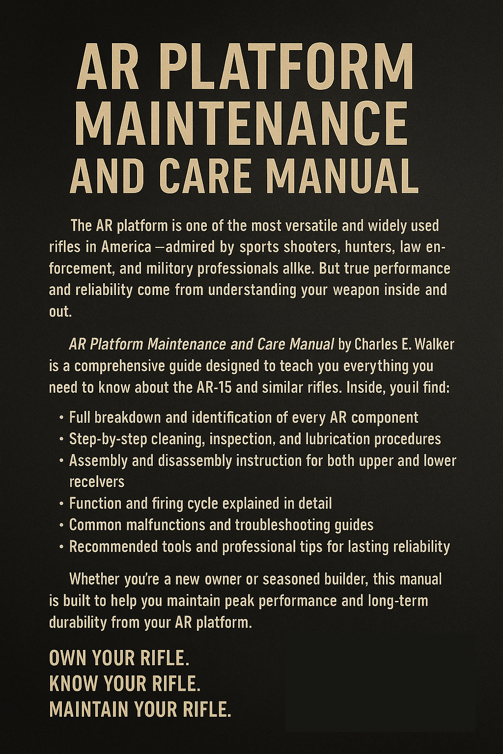 AR Platform Maintenance and Care Manual | Gunsmithing Guide | Rifle Assembly, Cleaning, Repair, and Troubleshooting Book