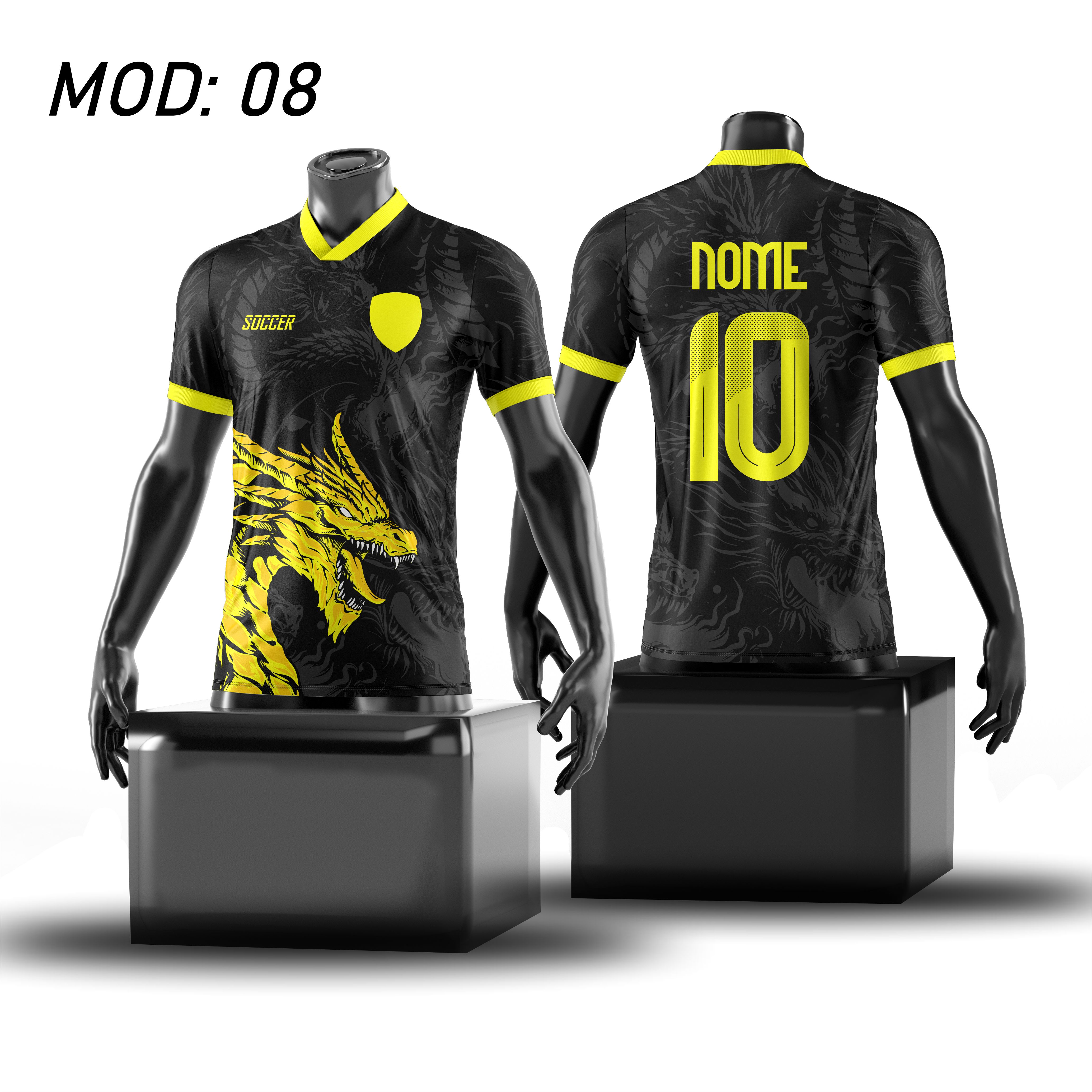 Camisa de Futebol Personalizada Dragão amarelo interclasse 