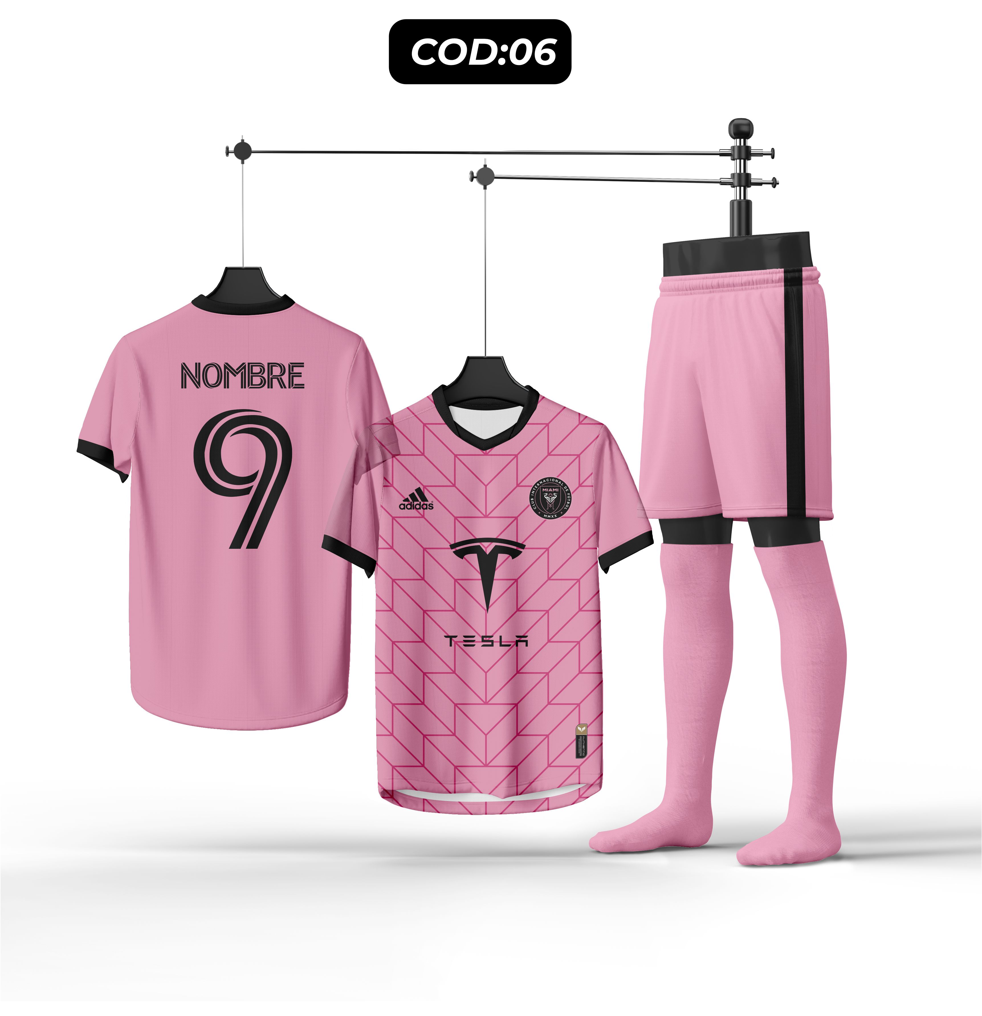 Conjunto de Futebol Rosa Personalizável