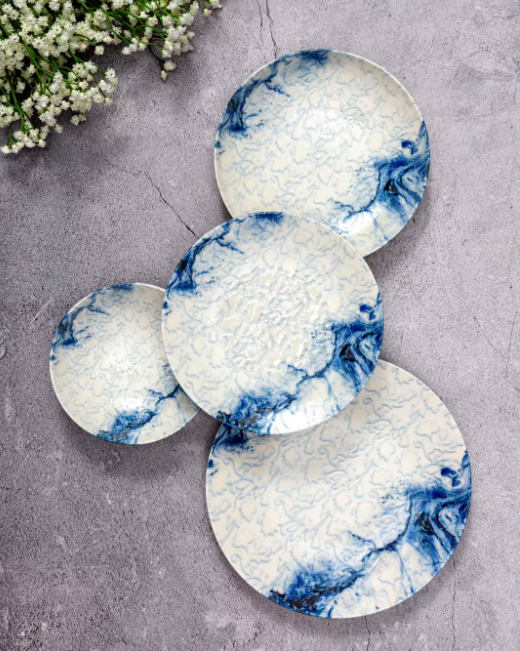 Ceramic Blue Marble Dinner Plates Set
