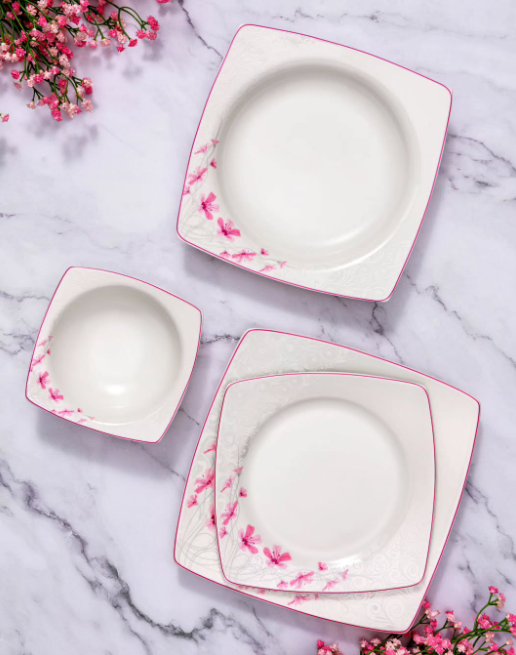 Square Floral Porcelain Dinnerware Set