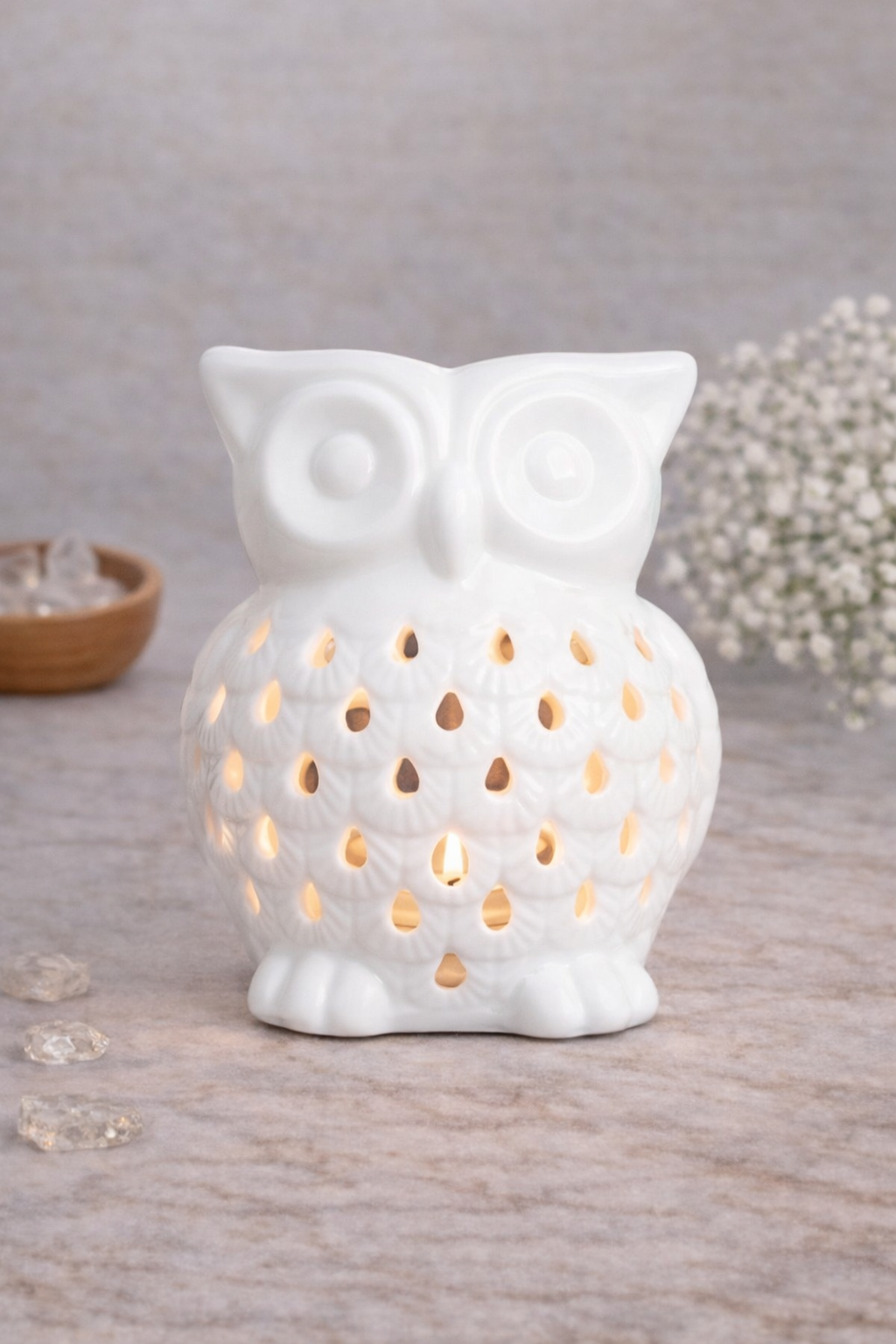 Quemador de wax y aceite White Buho Mystic